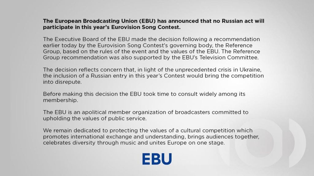 🇷🇺 Россия: Организаторы шоу официально запретили участвовать стране на Евровидении 2022