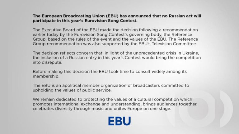 🇷🇺 Россия: Организаторы шоу официально запретили участвовать стране на Евровидении 2022